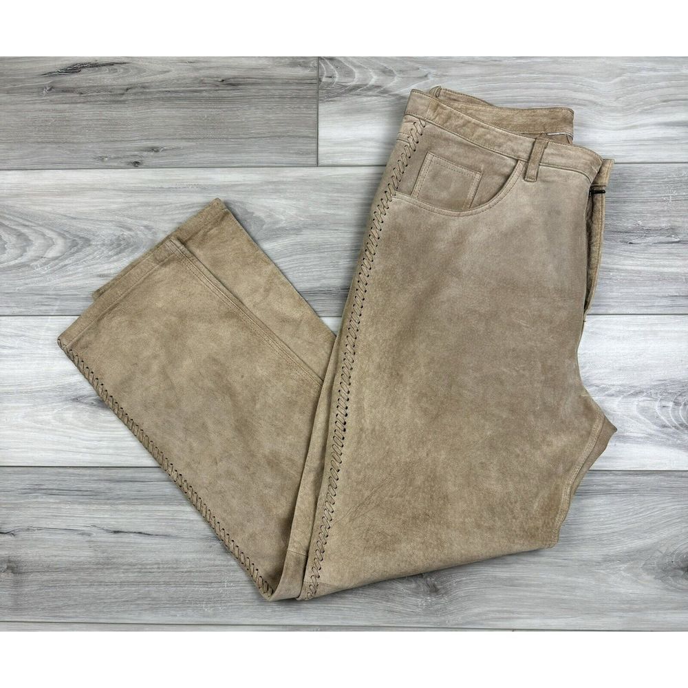 Vtg 90s Y2K Women Leather Suede Pants Braided Lace Up Cowgirl Western Sz 2 32x29